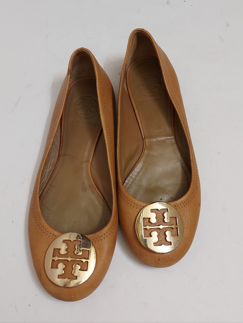 Tory Burch Tan Leather Reva Logo Ballet Flats
